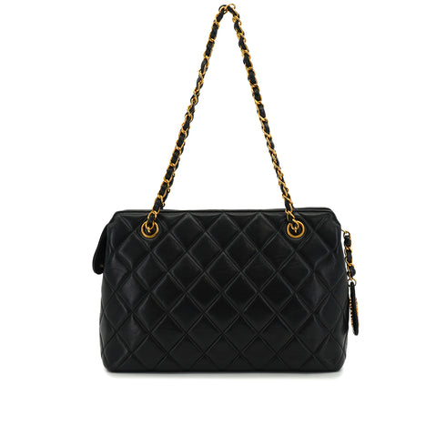 VINTAGE CHANEL MATELASSE CHAIN SHOULDER BAG BLACK LAMB SKIN GOLD HARDWARE 90331672