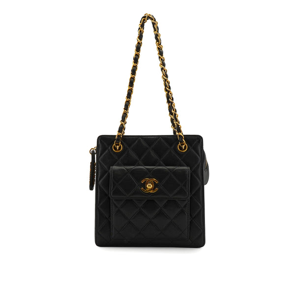 VINTAGE CHANEL MATELASSE CHAIN SHOULDER BAG BLACK LAMB SKIN GOLD HARDWARE 90334155