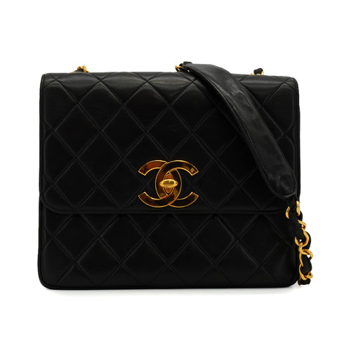 VINTAGE CHANEL MATELASSE CHAIN SHOULDER BAG BLACK LAMB SKIN GOLD HARDWARE 90337293