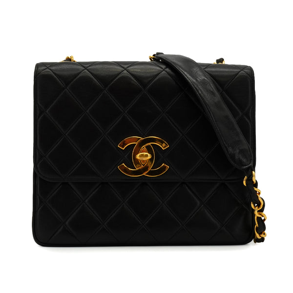 VINTAGE CHANEL MATELASSE CHAIN SHOULDER BAG BLACK LAMB SKIN GOLD HARDWARE 90337293