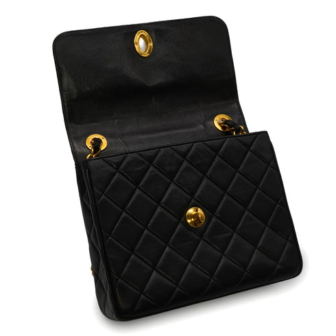 VINTAGE CHANEL MATELASSE CHAIN SHOULDER BAG BLACK LAMB SKIN GOLD HARDWARE 90337293