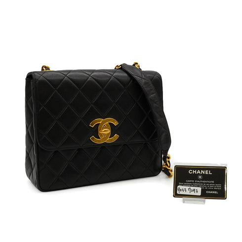 VINTAGE CHANEL MATELASSE CHAIN SHOULDER BAG BLACK LAMB SKIN GOLD HARDWARE 90337293