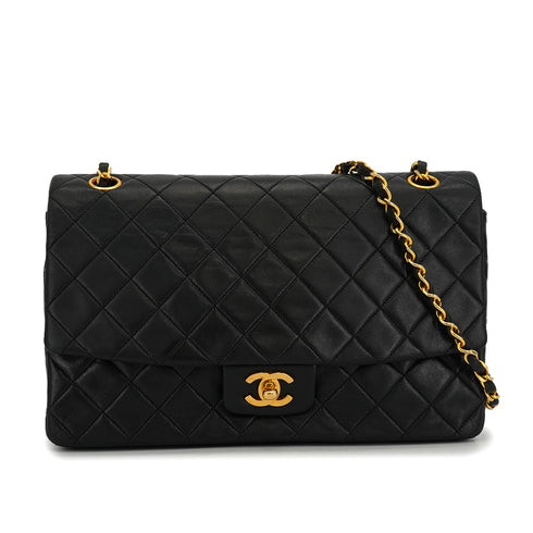 VINTAGE CHANEL MATELASSE CHAIN SHOULDER BAG BLACK LAMB SKIN GOLD HARDWARE 90338353