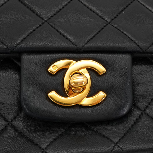 VINTAGE CHANEL MATELASSE CHAIN SHOULDER BAG BLACK LAMB SKIN GOLD HARDWARE 90338353