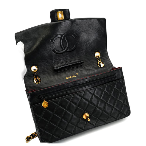 VINTAGE CHANEL MATELASSE CHAIN SHOULDER BAG BLACK LAMB SKIN GOLD HARDWARE 90338353