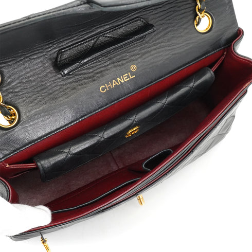 VINTAGE CHANEL MATELASSE CHAIN SHOULDER BAG BLACK LAMB SKIN GOLD HARDWARE 90338353
