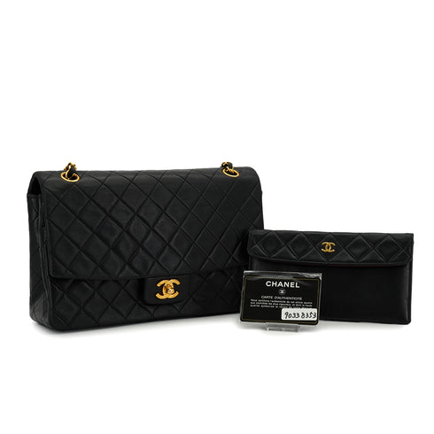 VINTAGE CHANEL MATELASSE CHAIN SHOULDER BAG BLACK LAMB SKIN GOLD HARDWARE 90338353