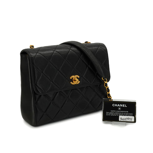 VINTAGE CHANEL MATELASSE CHAIN SHOULDER BAG BLACK LAMB SKIN GOLD HARDWARE 90339971