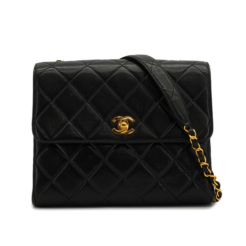 VINTAGE CHANEL MATELASSE CHAIN SHOULDER BAG BLACK LAMB SKIN GOLD HARDWARE 90339971