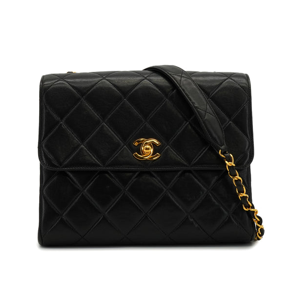 VINTAGE CHANEL MATELASSE CHAIN SHOULDER BAG BLACK LAMB SKIN GOLD HARDWARE 90339971