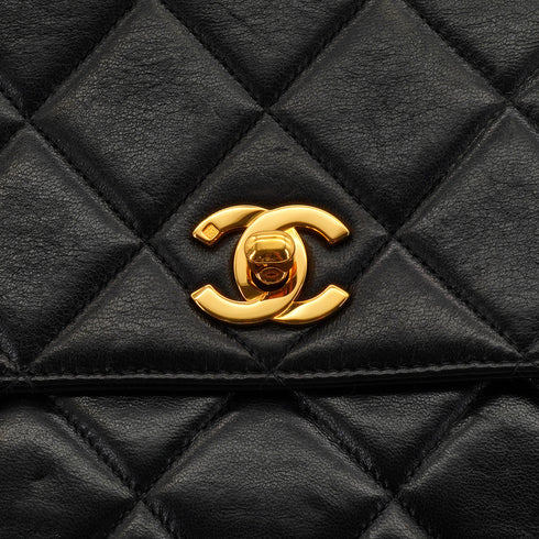 VINTAGE CHANEL MATELASSE CHAIN SHOULDER BAG BLACK LAMB SKIN GOLD HARDWARE 90339971