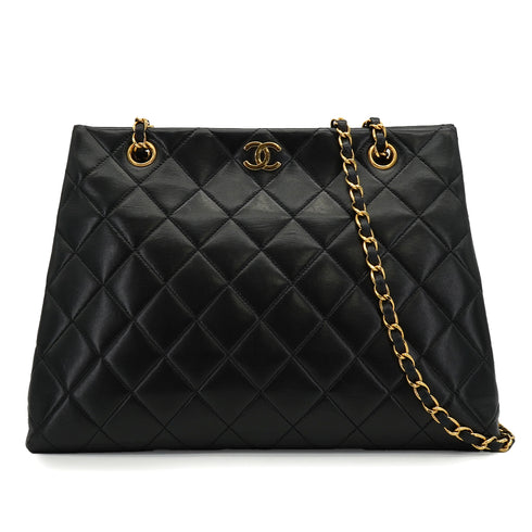 VINTAGE CHANEL MATELASSE CHAIN SHOULDER BAG BLACK LAMB SKIN GOLD HARDWARE 90340150