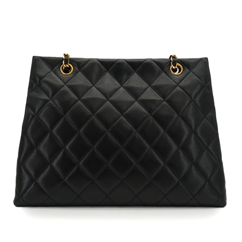 VINTAGE CHANEL MATELASSE CHAIN SHOULDER BAG BLACK LAMB SKIN GOLD HARDWARE 90340150