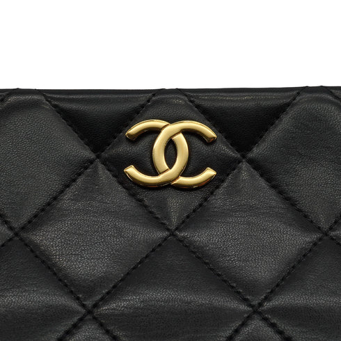 VINTAGE CHANEL MATELASSE CHAIN SHOULDER BAG BLACK LAMB SKIN GOLD HARDWARE 90340150