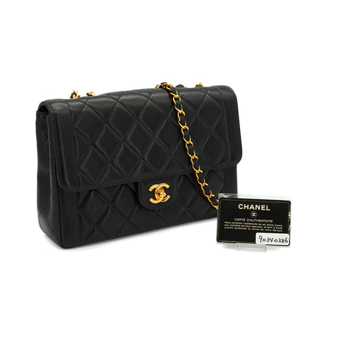 VINTAGE CHANEL MATELASSE CHAIN SHOULDER BAG BLACK LAMB SKIN GOLD HARDWARE 90340386