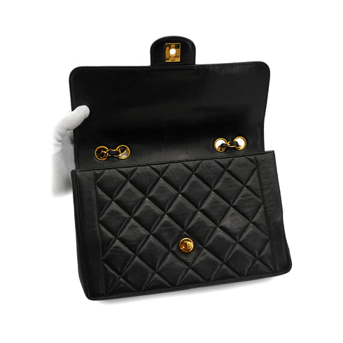 VINTAGE CHANEL MATELASSE CHAIN SHOULDER BAG BLACK LAMB SKIN GOLD HARDWARE 90340386