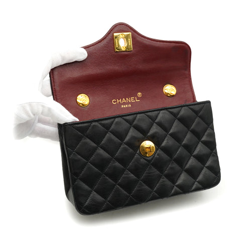 VINTAGE CHANEL MATELASSE MINI CHAIN SHOULDER BAG BLACK LAMB SKIN GOLD HARDWARE 90340459