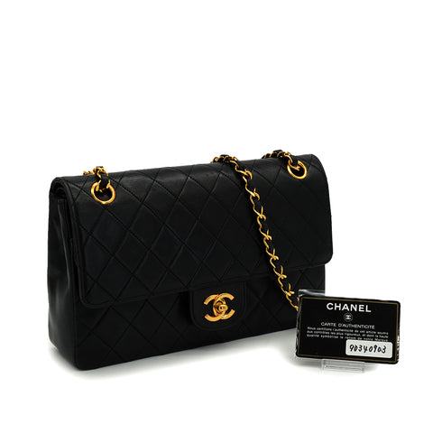 VINTAGE CHANEL MATELASSE CHAIN SHOULDER BAG BLACK LAMB SKIN GOLD HARDWARE 90340903
