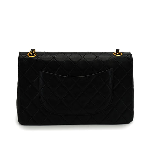 VINTAGE CHANEL MATELASSE CHAIN SHOULDER BAG BLACK LAMB SKIN GOLD HARDWARE 90340903