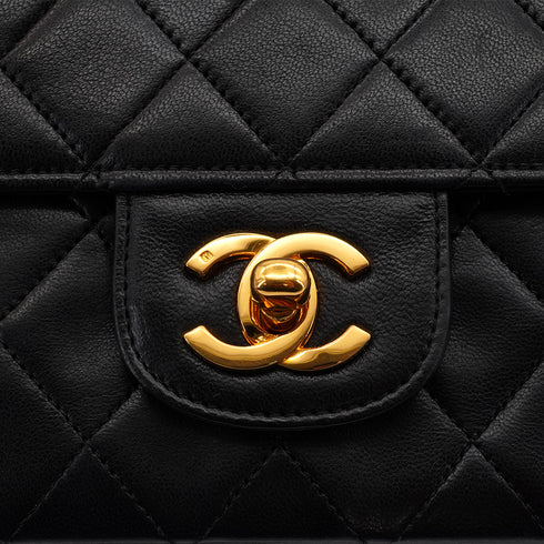 VINTAGE CHANEL MATELASSE CHAIN SHOULDER BAG BLACK LAMB SKIN GOLD HARDWARE 90340903