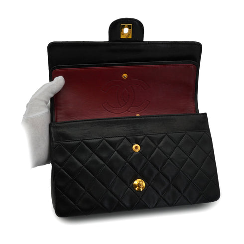 VINTAGE CHANEL MATELASSE CHAIN SHOULDER BAG BLACK LAMB SKIN GOLD HARDWARE 90340903