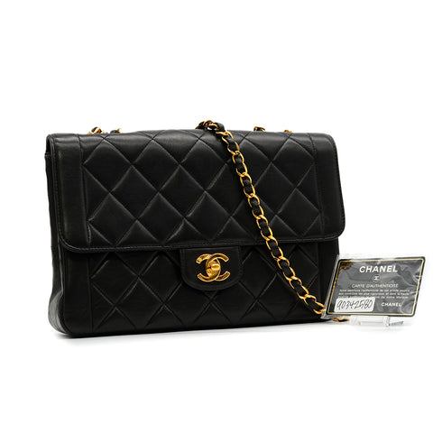 VINTAGE CHANEL MATELASSE CHAIN SHOULDER BAG BLACK LAMB SKIN GOLD HARDWARE 90342580