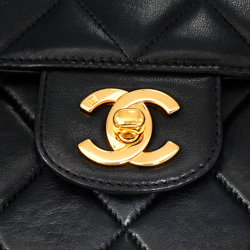 VINTAGE CHANEL MATELASSE CHAIN SHOULDER BAG BLACK LAMB SKIN GOLD HARDWARE 90342580