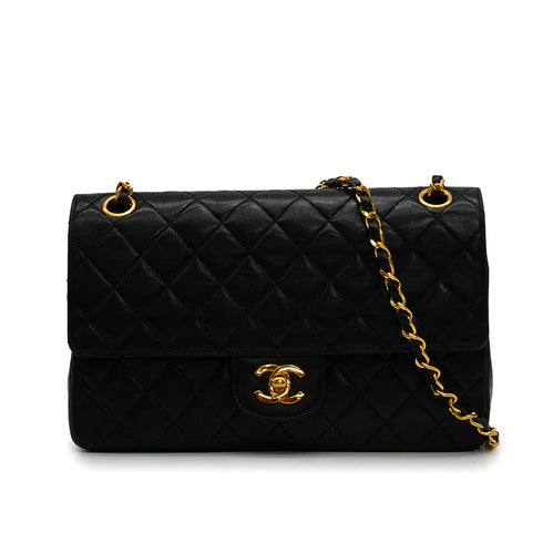 VINTAGE CHANEL MATELASSE CHAIN SHOULDER BAG BLACK LAMB SKIN GOLD HARDWARE 90342727