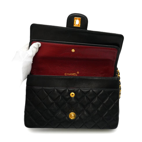 VINTAGE CHANEL MATELASSE CHAIN SHOULDER BAG BLACK LAMB SKIN GOLD HARDWARE 90342727
