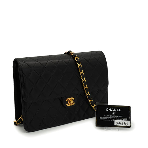 VINTAGE CHANEL MATELASSE CHAIN SHOULDER BAG BLACK LAMB SKIN GOLD HARDWARE 90343937