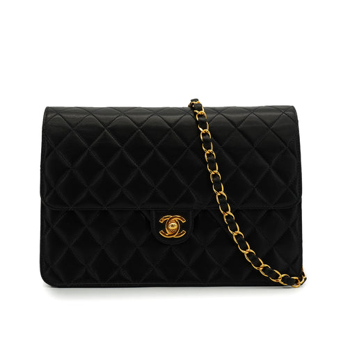 VINTAGE CHANEL MATELASSE CHAIN SHOULDER BAG BLACK LAMB SKIN GOLD HARDWARE 90343937