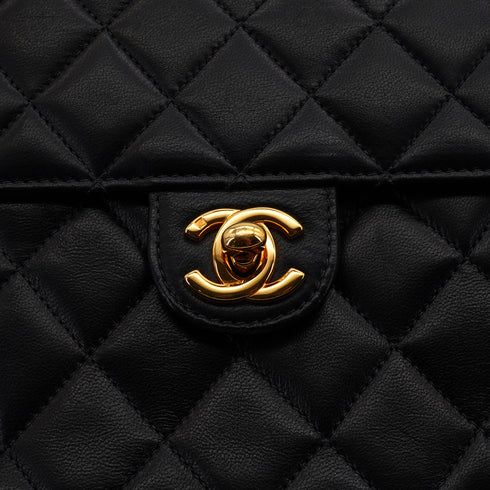 VINTAGE CHANEL MATELASSE CHAIN SHOULDER BAG BLACK LAMB SKIN GOLD HARDWARE 90343937