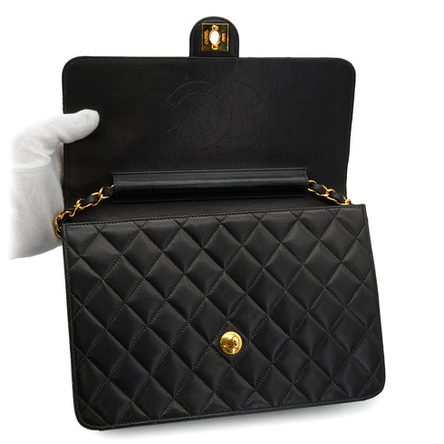 VINTAGE CHANEL MATELASSE CHAIN SHOULDER BAG BLACK LAMB SKIN GOLD HARDWARE 90343937