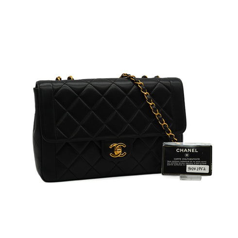 VINTAGE CHANEL MATELASSE CHAIN SHOULDER BAG BLACK LAMB SKIN GOLD HARDWARE 90343952