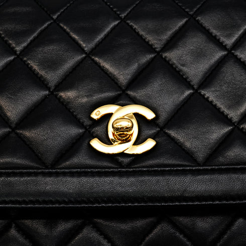 VINTAGE CHANEL MATELASSE CHAIN SHOULDER BAG BLACK LAMB SKIN GOLD HARDWARE 90344379