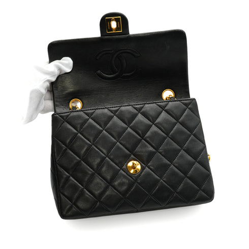 VINTAGE CHANEL MATELASSE CHAIN SHOULDER BAG BLACK LAMB SKIN GOLD HARDWARE 90348242