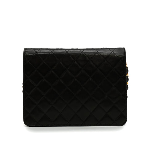 VINTAGE CHANEL MATELASSE PUSH LOCK CHAIN SHOULDER BAG BLACK LAMB SKIN GOLD HARDWARE 90348247