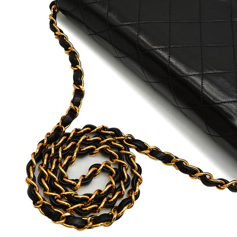 VINTAGE CHANEL MATELASSE PUSH LOCK CHAIN SHOULDER BAG BLACK LAMB SKIN GOLD HARDWARE 90348247