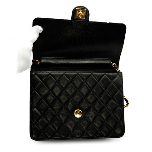 VINTAGE CHANEL MATELASSE PUSH LOCK CHAIN SHOULDER BAG BLACK LAMB SKIN GOLD HARDWARE 90348247