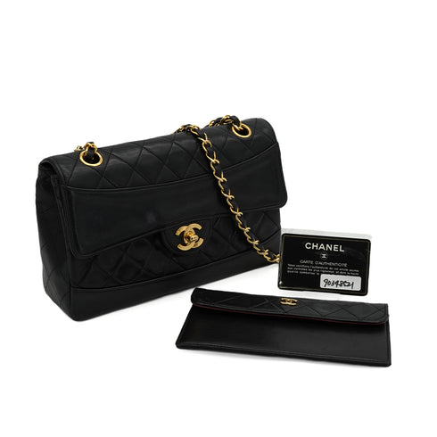 VINTAGE CHANEL MATELASSE CHAIN SHOULDER BAG BLACK LAMB SKIN GOLD HARDWARE 90348521