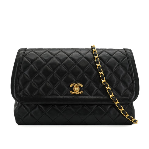VINTAGE CHANEL MATELASSE CHAIN SHOULDER BAG BLACK LAMB SKIN GOLD HARDWARE 90349264