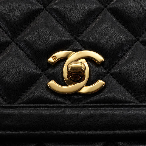 VINTAGE CHANEL MATELASSE CHAIN SHOULDER BAG BLACK LAMB SKIN GOLD HARDWARE 90349264