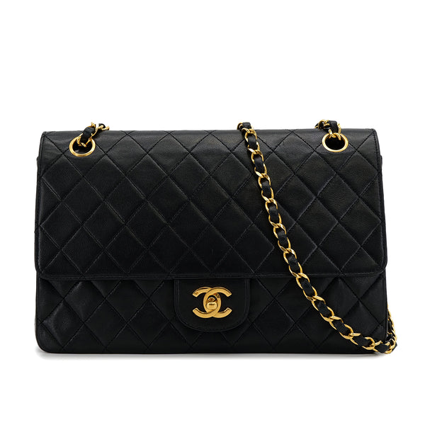 VINTAGE CHANEL MATELASSE CHAIN SHOULDER BAG BLACK LAMB SKIN GOLD HARDWARE 90309810