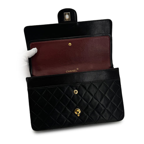 VINTAGE CHANEL MATELASSE CHAIN SHOULDER BAG BLACK LAMB SKIN GOLD HARDWARE 90309810