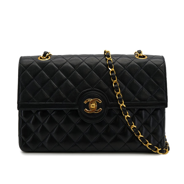 VINTAGE CHANEL MATELASSE CHAIN SHOULDER BAG BLACK LAMB SKIN GOLD HARDWARE 90314448
