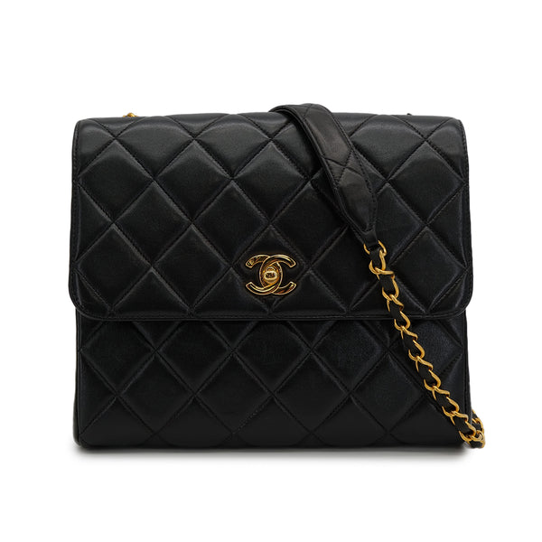 VINTAGE CHANEL MATELASSE CHAIN SHOULDER BAG BLACK LAMB SKIN GOLD HARDWARE 90314571