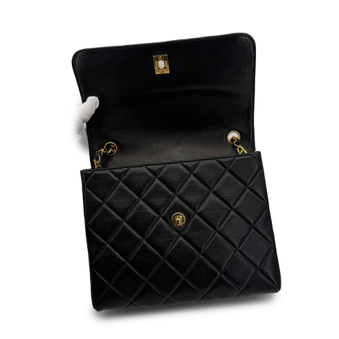 VINTAGE CHANEL MATELASSE CHAIN SHOULDER BAG BLACK LAMB SKIN GOLD HARDWARE 90314571