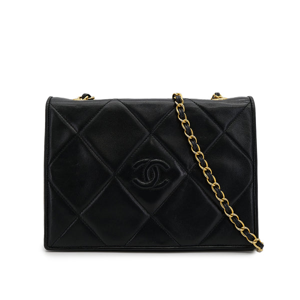 VINTAGE CHANEL MATELASSE CHAIN SHOULDER BAG BLACK LAMB SKIN GOLD HARDWARE 90316996