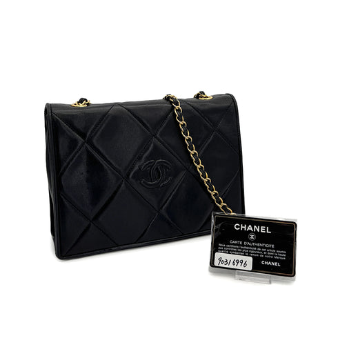 VINTAGE CHANEL MATELASSE CHAIN SHOULDER BAG BLACK LAMB SKIN GOLD HARDWARE 90316996