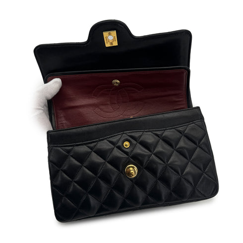 VINTAGE CHANEL MATELASSE CHAIN SHOULDER BAG BLACK LAMB SKIN GOLD HARDWARE 90319589